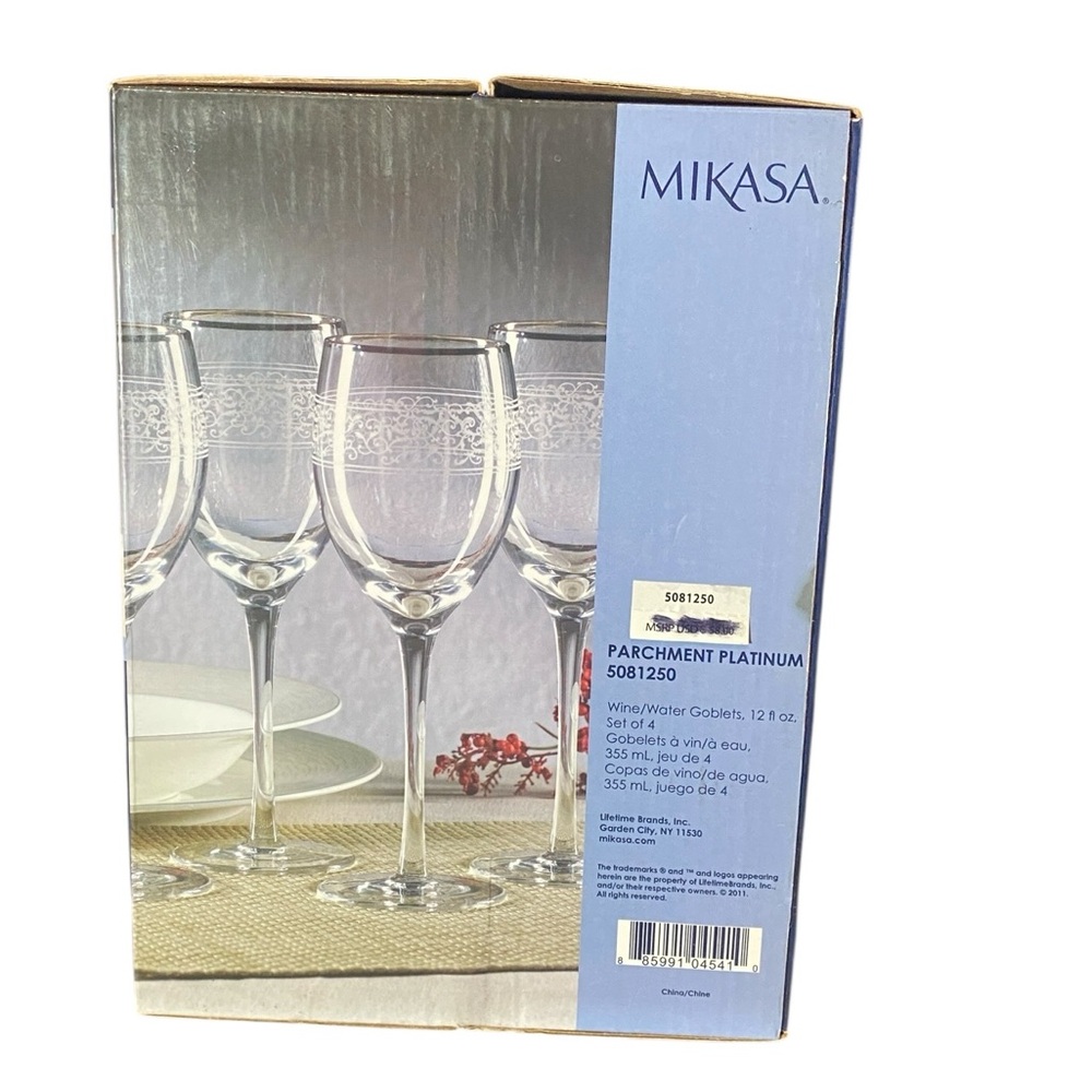 Mikasa Parchment Platinum Etched Wine Glass - Clear with Platinum Trim Set of 4